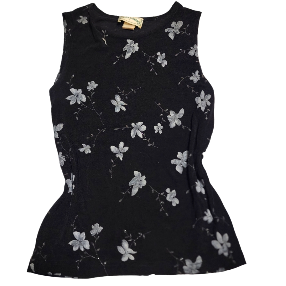 Vintage Womens Frazier Lawrence Y2K Black and Floral Tank Top Size Small